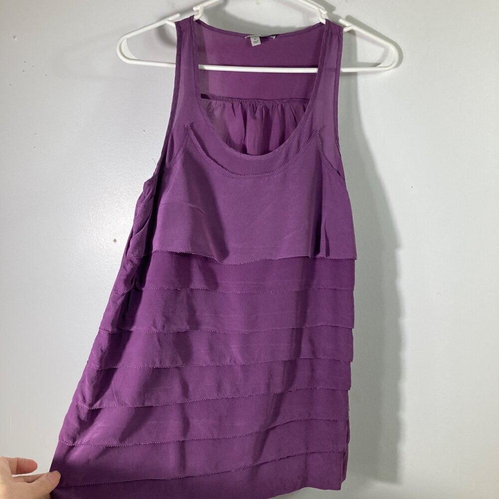 Womens Halogen Sleeveless Ruffle Silk‎ Top Purple XS